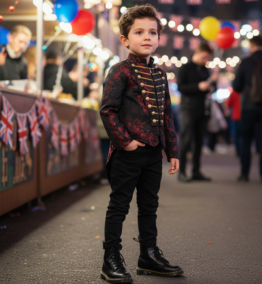 Boy's Embroidered Satin Tuxedo Blazer  4-14Y Slim Fit festival party Jacket kids