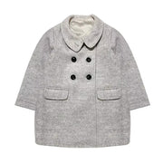 Girls Woolen Coat 2-3-4-5Y 2025 Vintage princess Doll-Style Jacket grey outwear