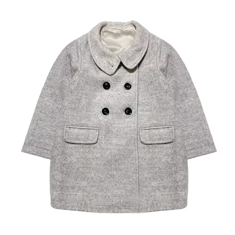 Girls Woolen Coat 2-3-4-5Y 2025 Vintage princess Doll-Style Jacket grey outwear