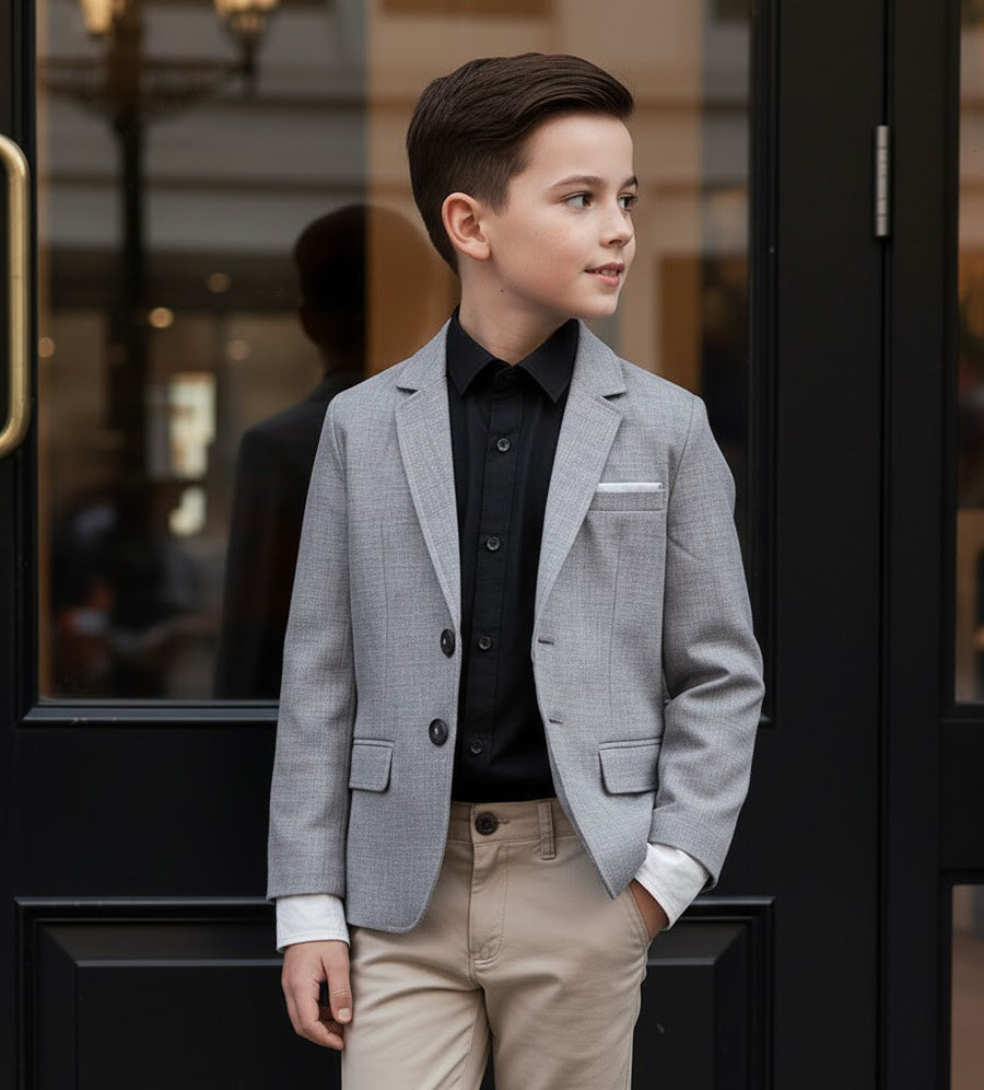 Boys grey Casual Blazer with Double Cuffs Short Suit Jacket 3–10 Y party XMAS