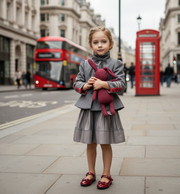 Girls black top  Velvet  2-3-4-5Y autumn Grey Wool Blend Trim Short Jacket 2025