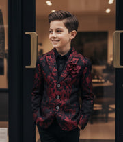 Boys red black Blazer 4-12Y Slim Fit Tuxedo Jacket for brithday christmas Party