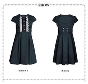 Girls Vintage dark green Dress beautfiful White Lace Cotton long dresses 3-7Y