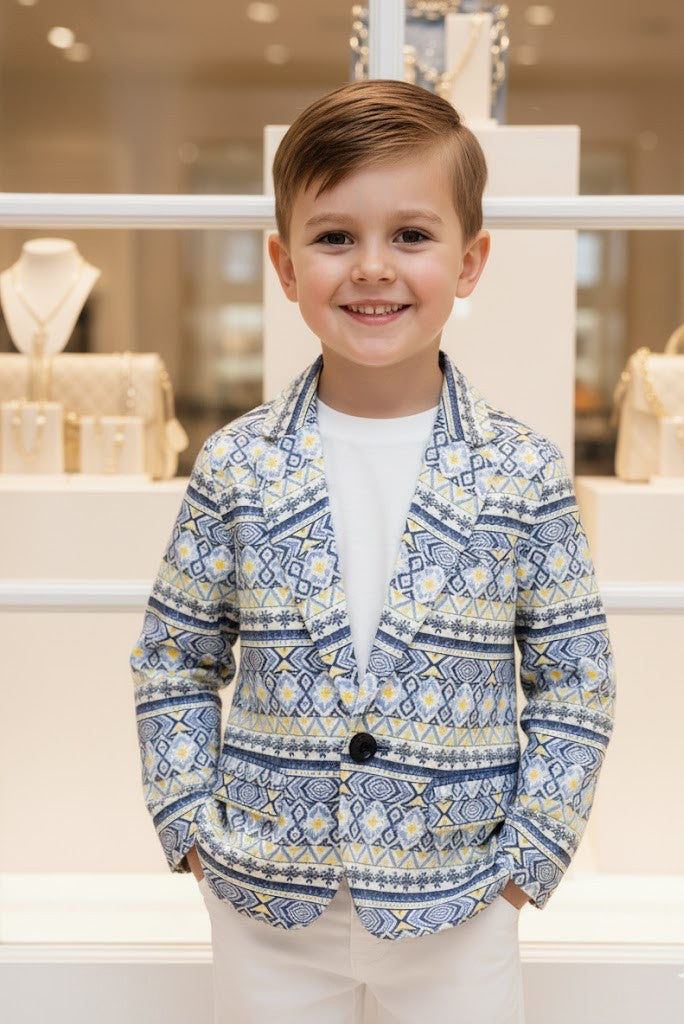Boys Floral Blazer 3-4Y Premium Cotton Artsy Print Casual Jacket christmas gift