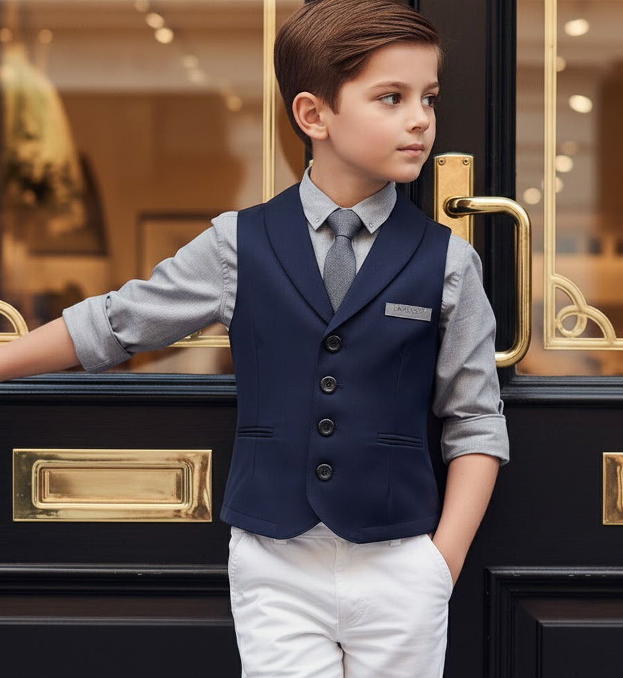 Boys waistcoat Vintage Navy Toddler Vest party wear wedding Ages 3–7 Years Xmas