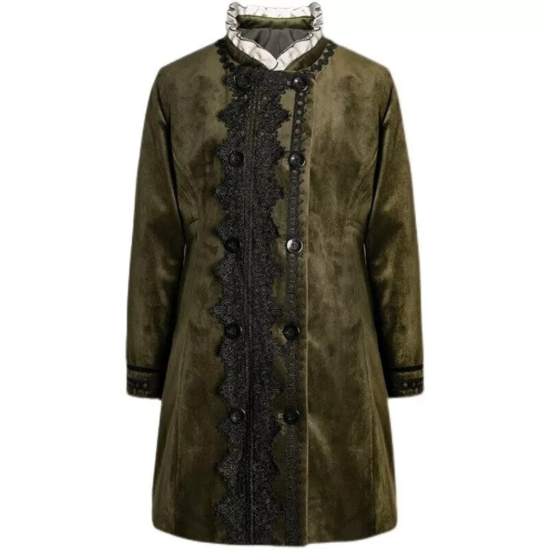 Girls Coat 3-10 y autumn Vintage Velvet Embroidered fashion Long Coat Green grey