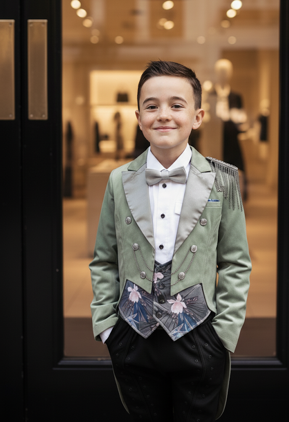 Boy's Formal Velvet Tuxedo Blazer Light Green Slim Fitchristmas party wear 4-12Y