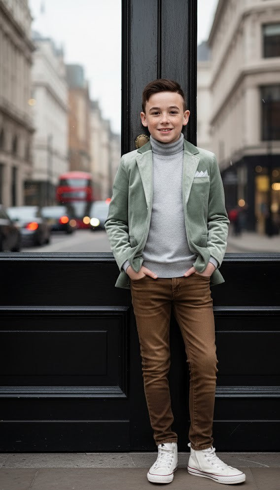 Boys' Green Matte Velvet Blazer – Soft, Stylish & Comfortable, Ages 6-12 Years