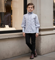 Boys' Vintage Light Blue Gray Shirt Long Sleeve 3–14Y Versatile Style easy match