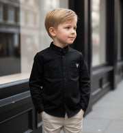 Boys Black Cotton Long Sleeve Shirt – Lightweight & Stylish Top for Ages 3-7 Yea