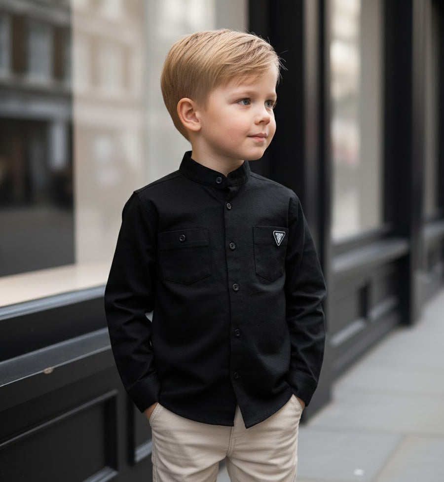 Boys Black Cotton Long Sleeve Shirt – Lightweight & Stylish Top for Ages 3-7 Yea