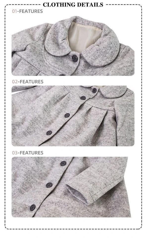 Girls coat wool autumn winter 2025 Light Grey Princess Coat Ages 2–3-4-5-6-7Y