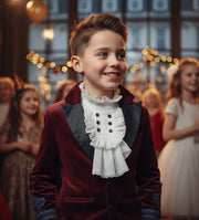 Boys Dark Red Velvet Blazer Vintage Style with Lace party xmas wear 6–14 Yrs