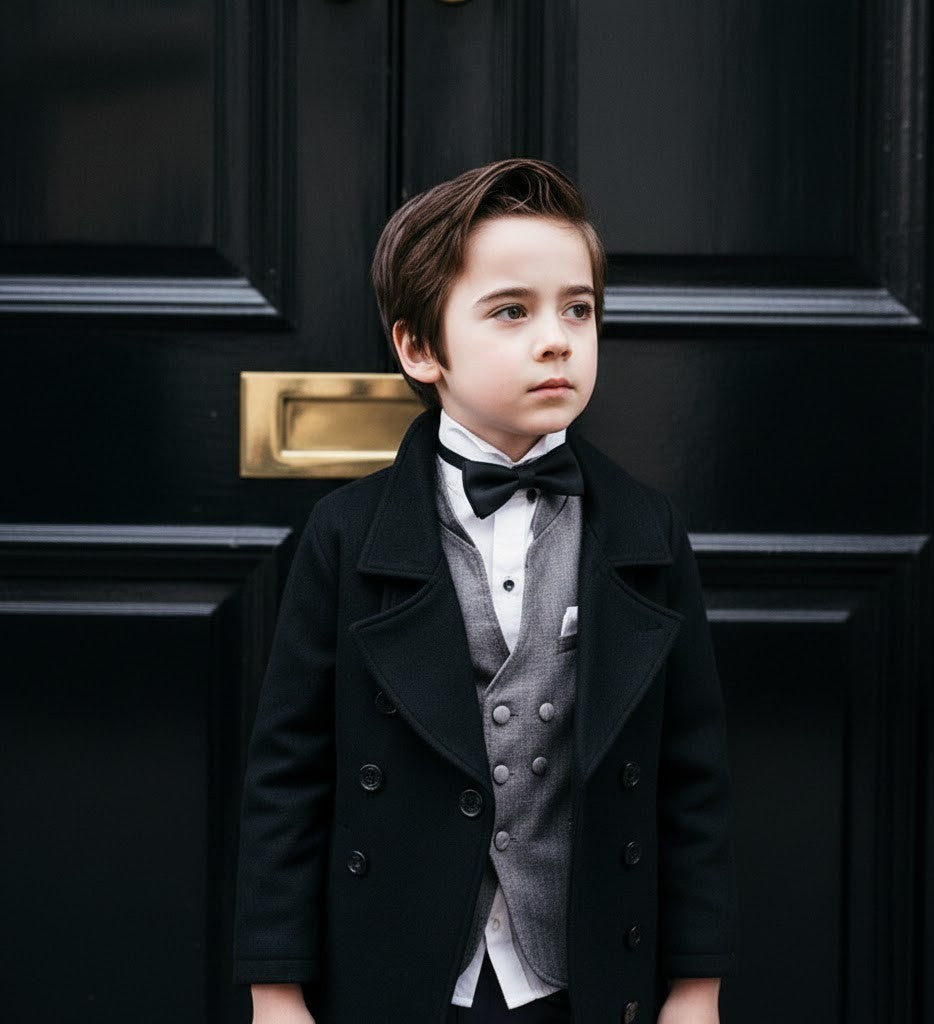 Boys Black Cashmere Coat Stylish & high end vintage jacket Outerwear 3-12Y