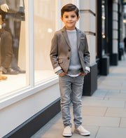 Boys grey Casual Blazer with Double Cuffs Short Suit Jacket 3–10 Y party XMAS