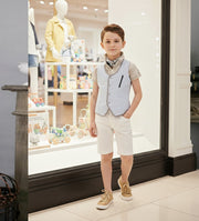 Boys Light Blue Cotton Vest Vintage Casual Style waistcoat 3–7 Y party wear XMAS