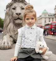 Girls Vintage Lace Vest Sleeveless long Cardigan 3-12Y holiday top all seasons