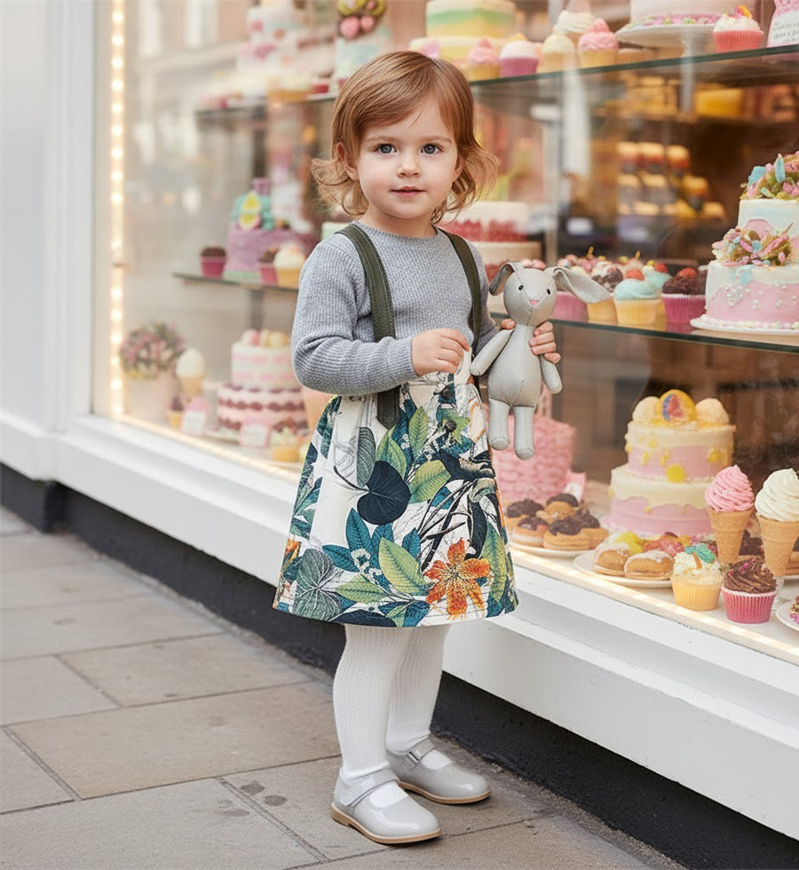 Girls Floral Cotton Skirt with Straps – Vintage Style Mini Skirt