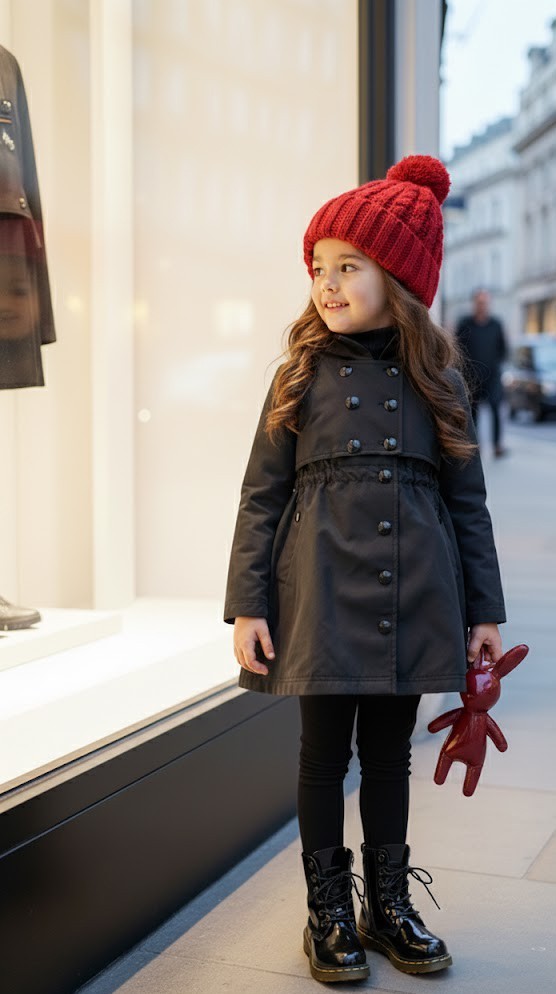 Girls Autumn/spring 2025 Cotton Trench Dress Windproof Black/green Coat 3-7Y kid