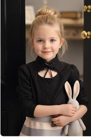 Girls Black Cotton Shirt long sleeve vintage style top 3-5Y toddler shirt