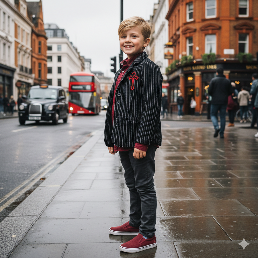 Boys Black Wool/cashmere  Blazer 3-9Y Vintage Style Winter warm Jacket for Kids