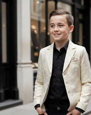 Boys' Gold Jacquard Blazer – High-End Formal Suit Jacket for Ages 8-12 Years