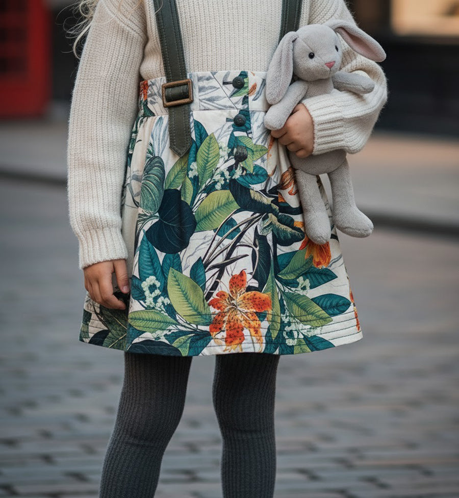 Girls Floral Cotton Skirt with Straps – Vintage Style Mini Skirt