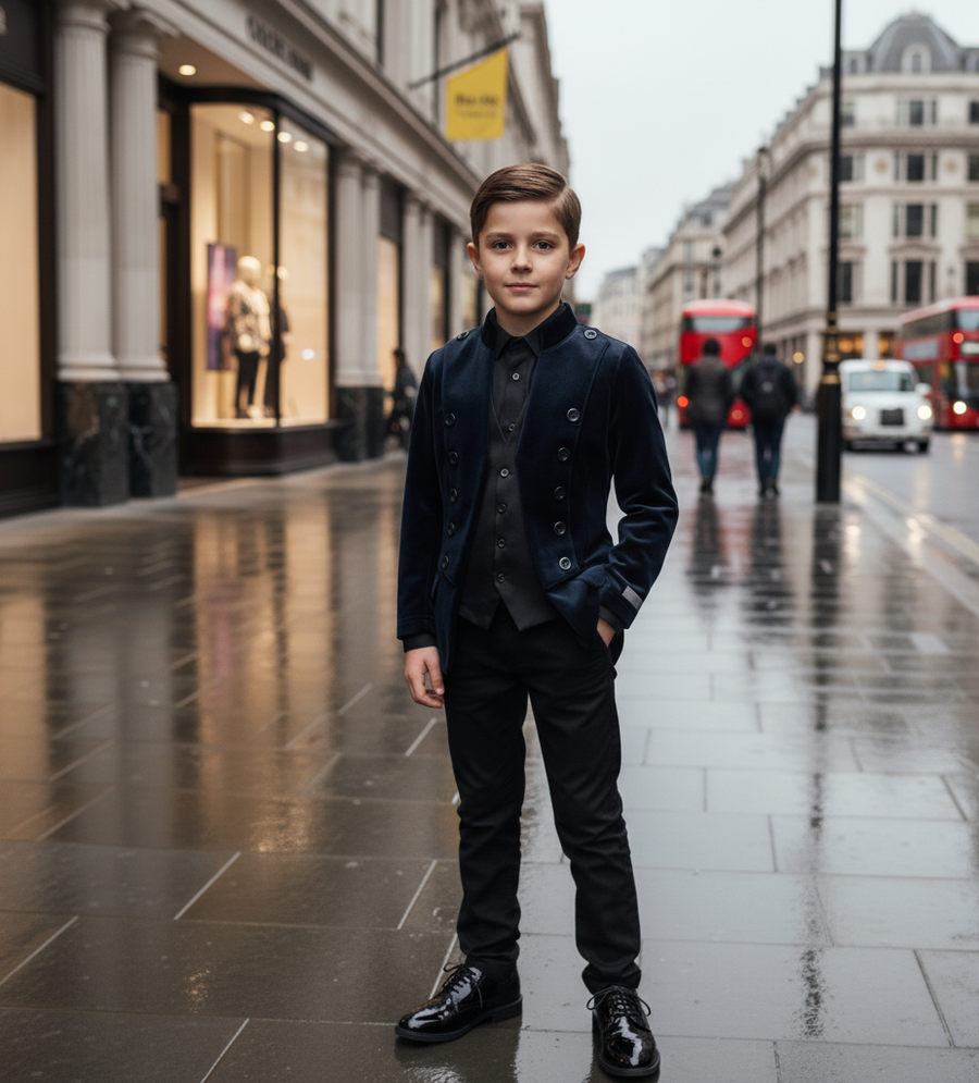 Boys Slim Fit Velvet Blazer 3-14Y False Two-Piece party Dinner Jacket Party Suit