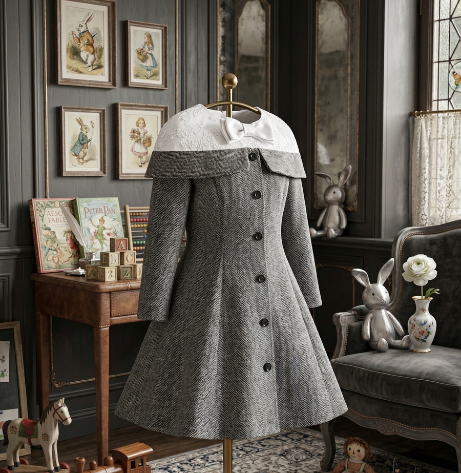 Vintage Wool Coat Dress for Girls (4–7 Years) | Elegant Flower Girl & Winter Occasion Dress