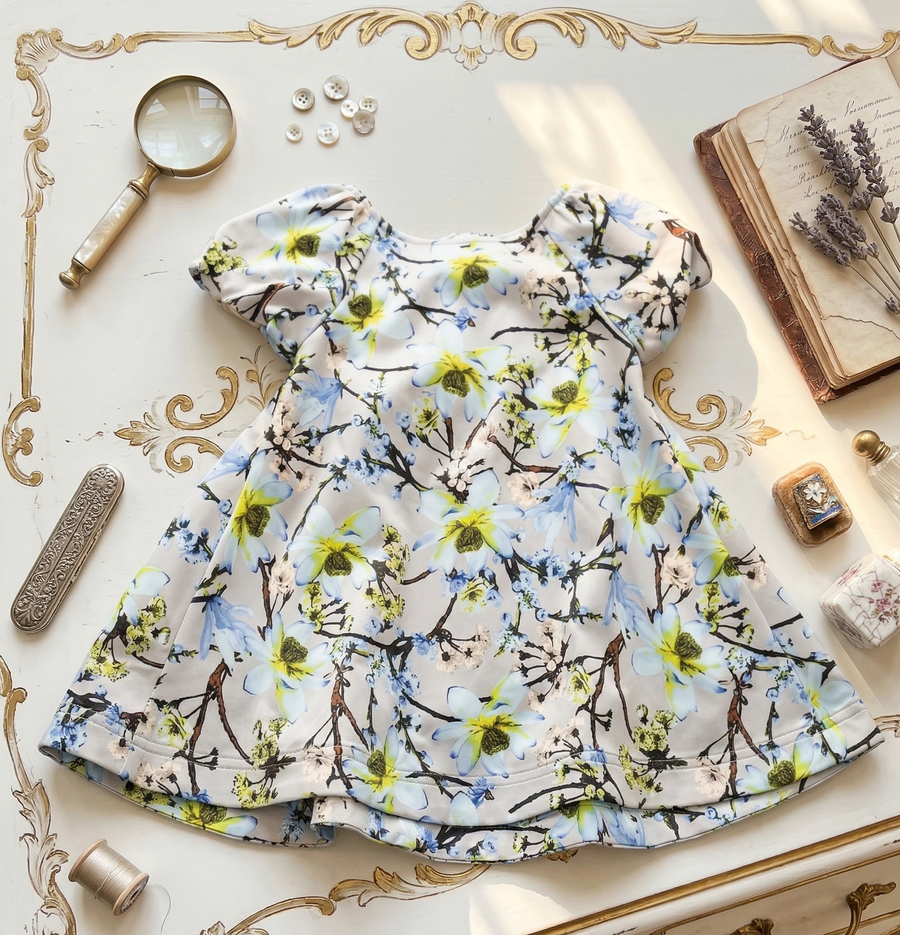 Girls Puff Sleeve Floral A-Line Dress (1–9 Years) | Vintage Princess Party & Occasion Dress