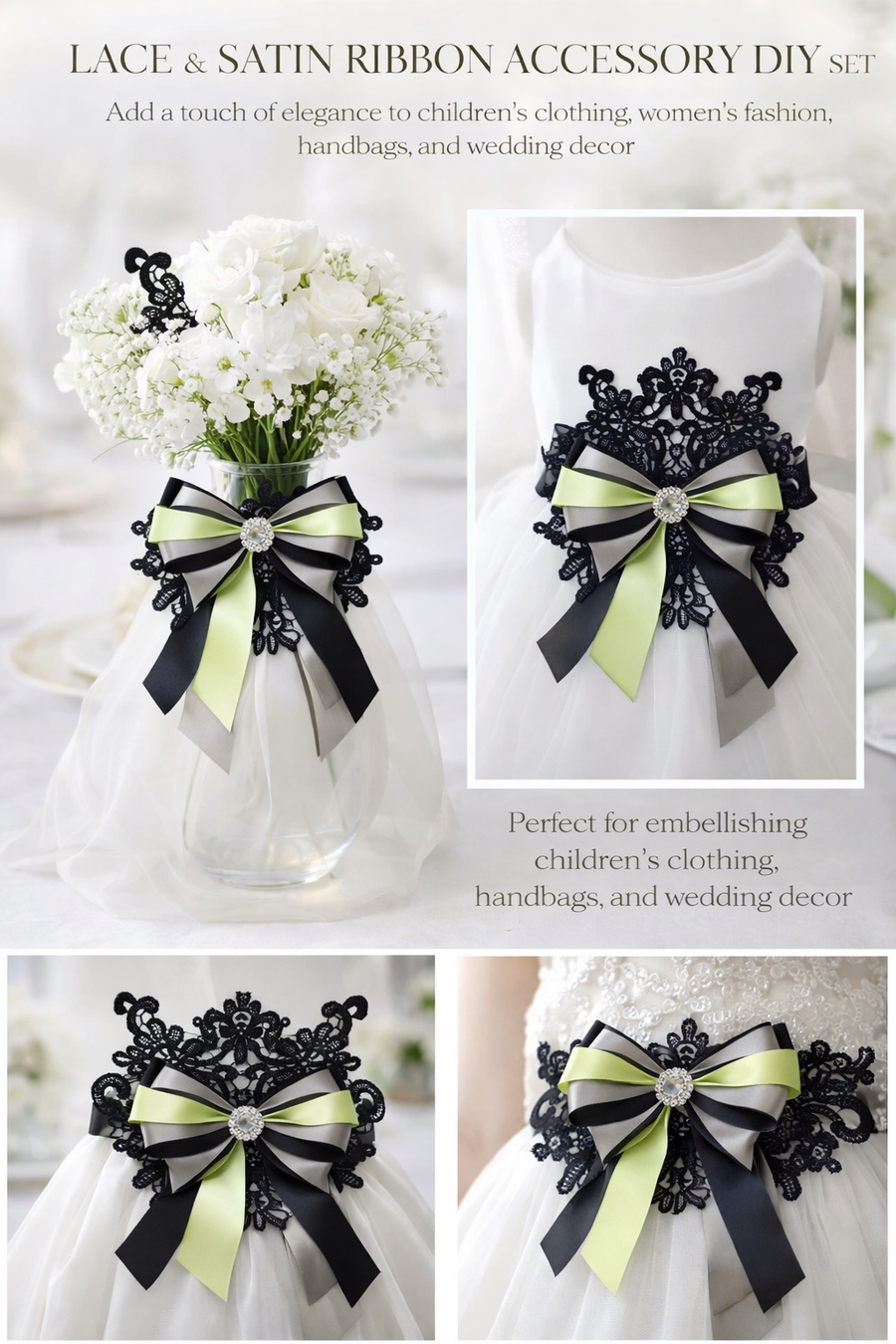 Elegant Lace & Satin Ribbon DIY Set – Romantic Accessory for Wedding & Occasion Styling