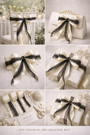 Ivory & Charcoal Satin Ribbon Styling Set-Effortless Elegance for Weddings, Gifts & Everyday Moments