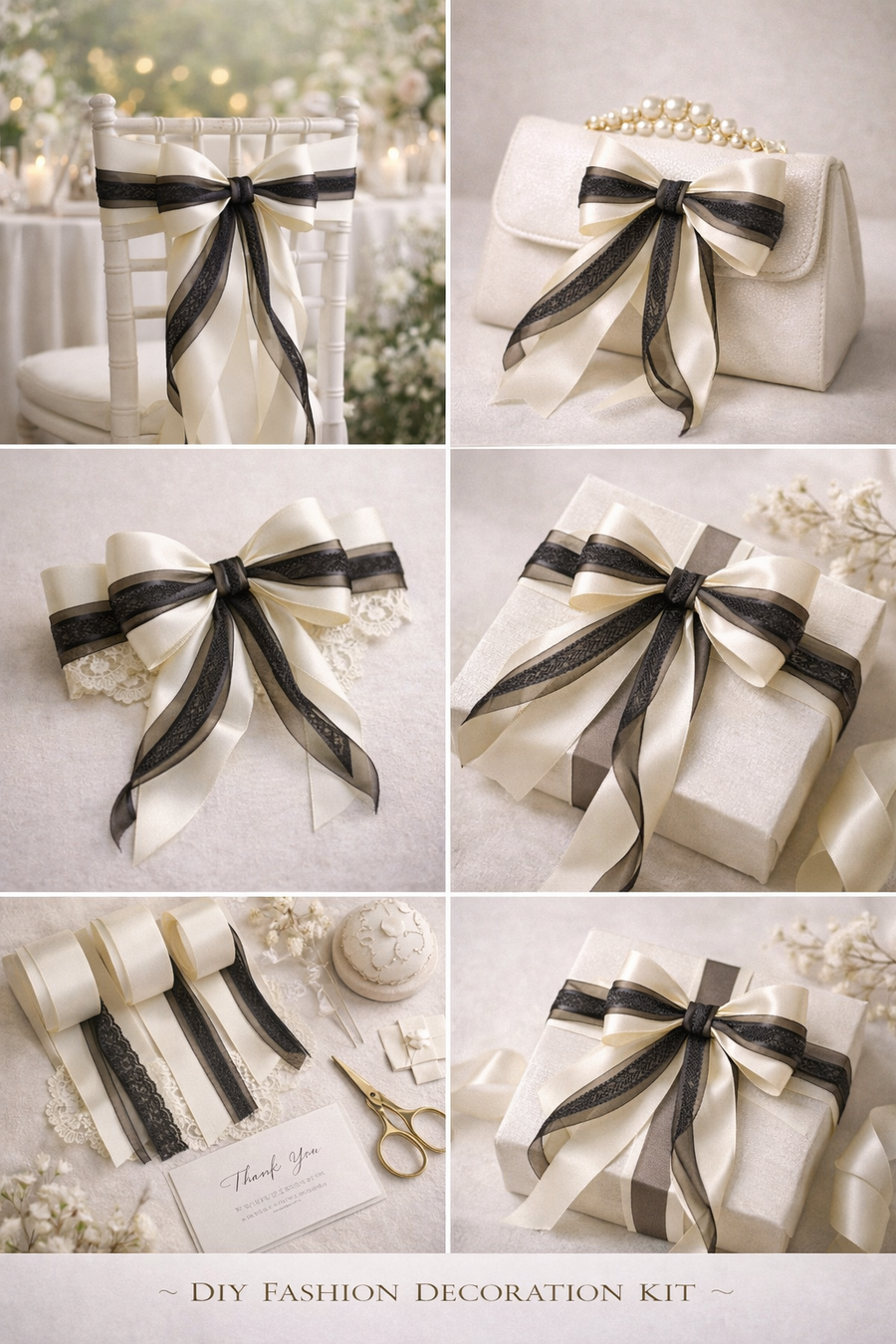 Ivory & Charcoal Satin Ribbon Styling Set-Effortless Elegance for Weddings, Gifts & Everyday Moments