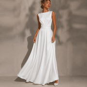 Ethereal Lace Back Bridal Gown - Timeless Satin Elegance with Floating Train