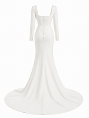 Elegant Square Neck Mermaid Wedding Dress - Minimalist Open Back Bridal Gown with Long Sleeves