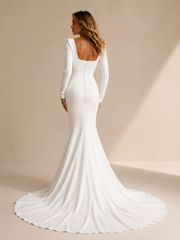 Elegant Square Neck Mermaid Wedding Dress - Minimalist Open Back Bridal Gown with Long Sleeves