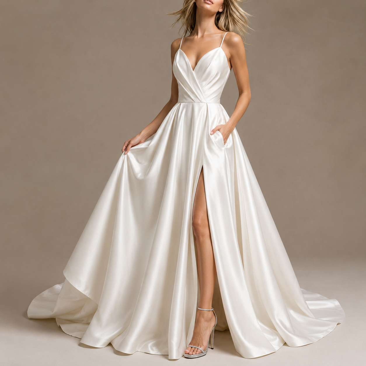 Celestial Satin Bridal Gown - Minimalist Open-Back Wedding Dress