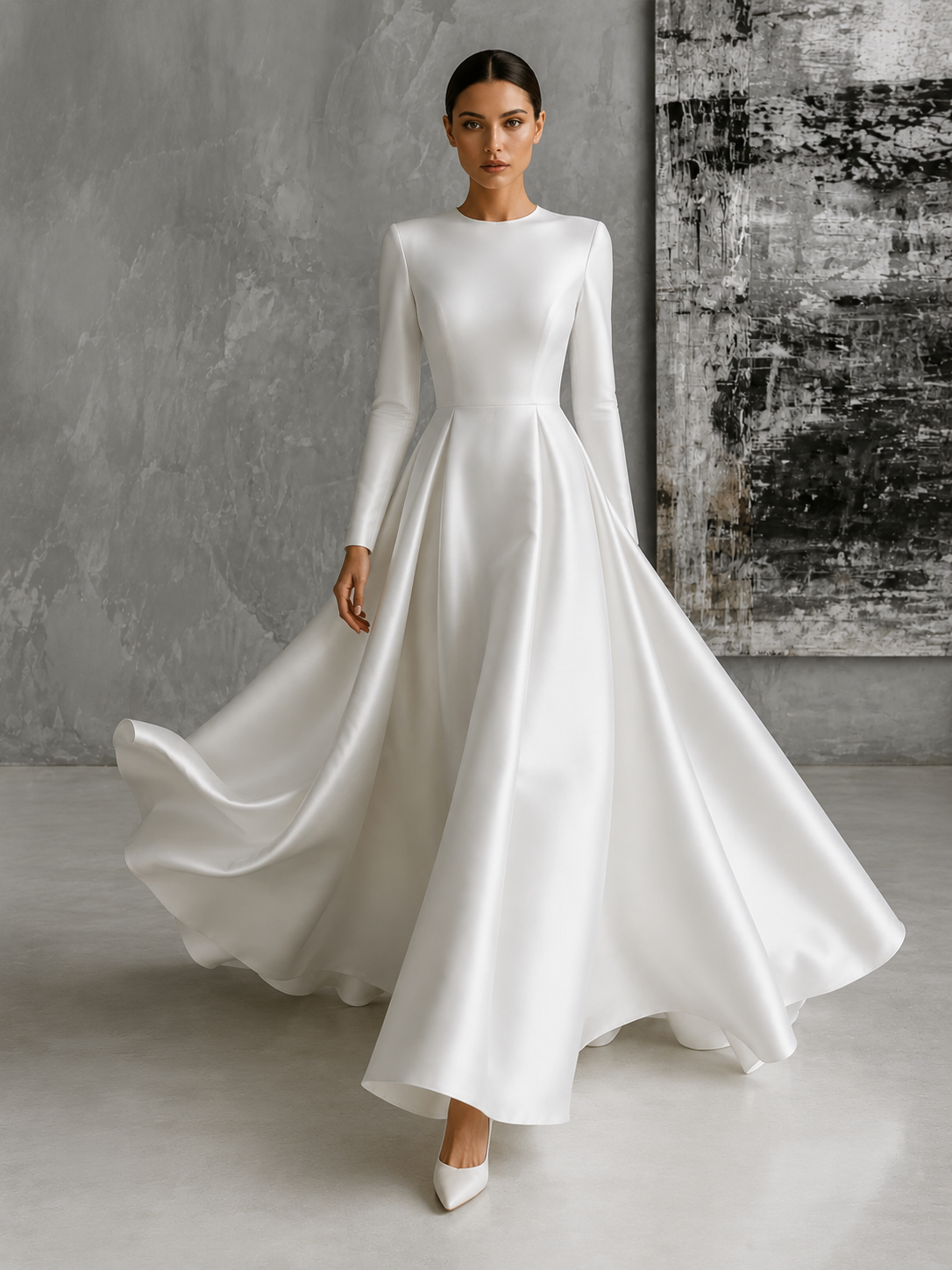 Celestial Duchess Satin Bridal Gown - Sculpted Illusion Back Couture Wedding Dress