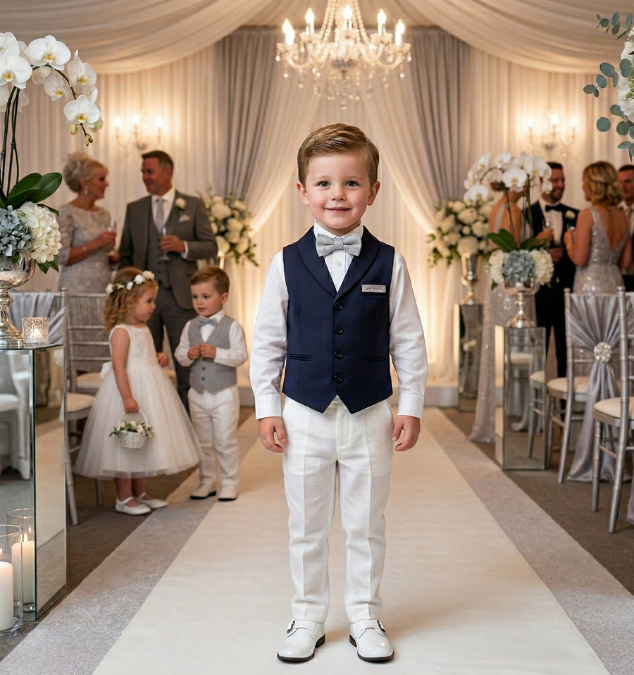 Boys Vintage Navy Waistcoat with Peter Pan Collar (3–7 Years) | Formal, School & Occasion Vest