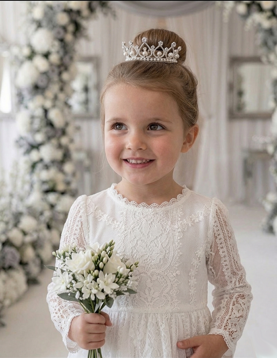 Girls Long White Lace Fairy Dress (2–4 Years) | Vintage Flower Girl & Princess Occasion Gown