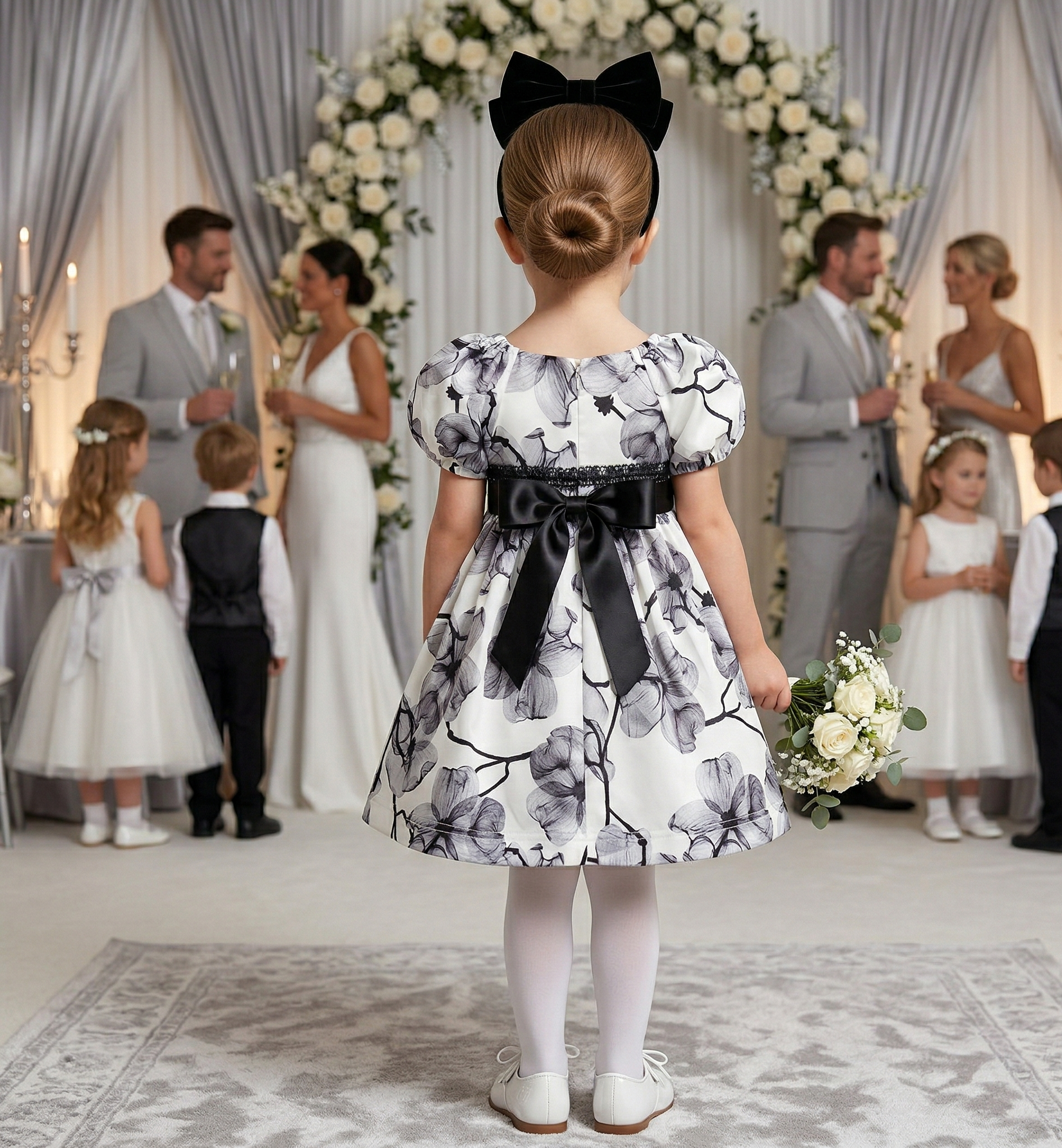 Girls Puff Sleeve Floral A-Line Dress (1–9 Years) | Vintage Princess Party & Occasion Dress