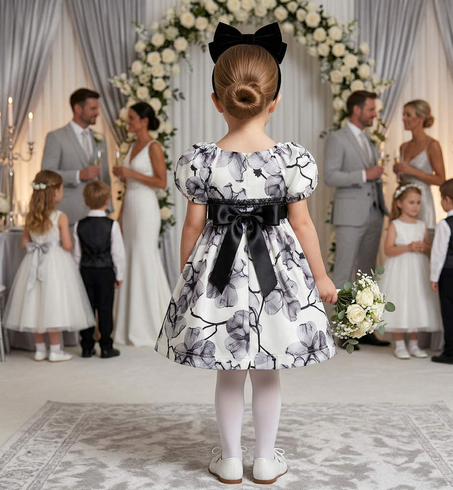 Girls Puff Sleeve Floral A-Line Dress (1–9 Years) | Vintage Princess Party & Occasion Dress