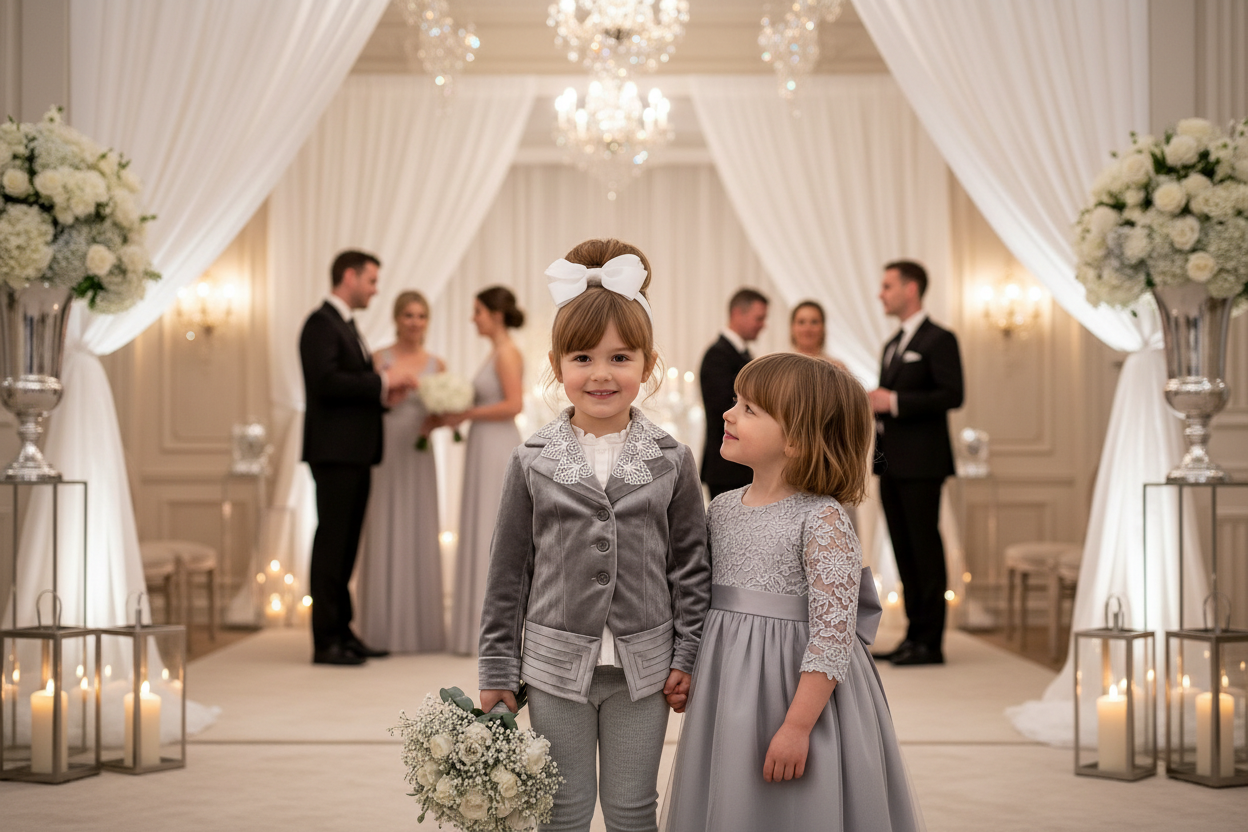 Girls Silver Grey Velvet Blazer with Lace Collar – Vintage Princess Jacket for Weddings, Parties & Formal Wear (Ages 3–10)