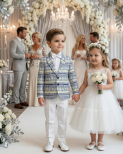 Boys Blue Floral Cotton Blazer (Size 110 | 4–5 Years) | Artistic Print Smart Casual & Wedding Jacket
