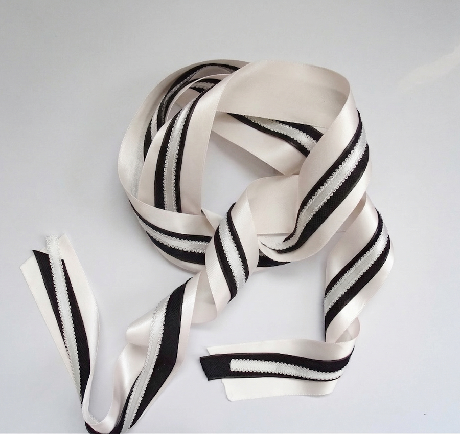 Vintage Lace & Satin Ribbon Set – Elegant Black Applique & Luxury Bow Making Kit for Weddings, Dresses & Gifts