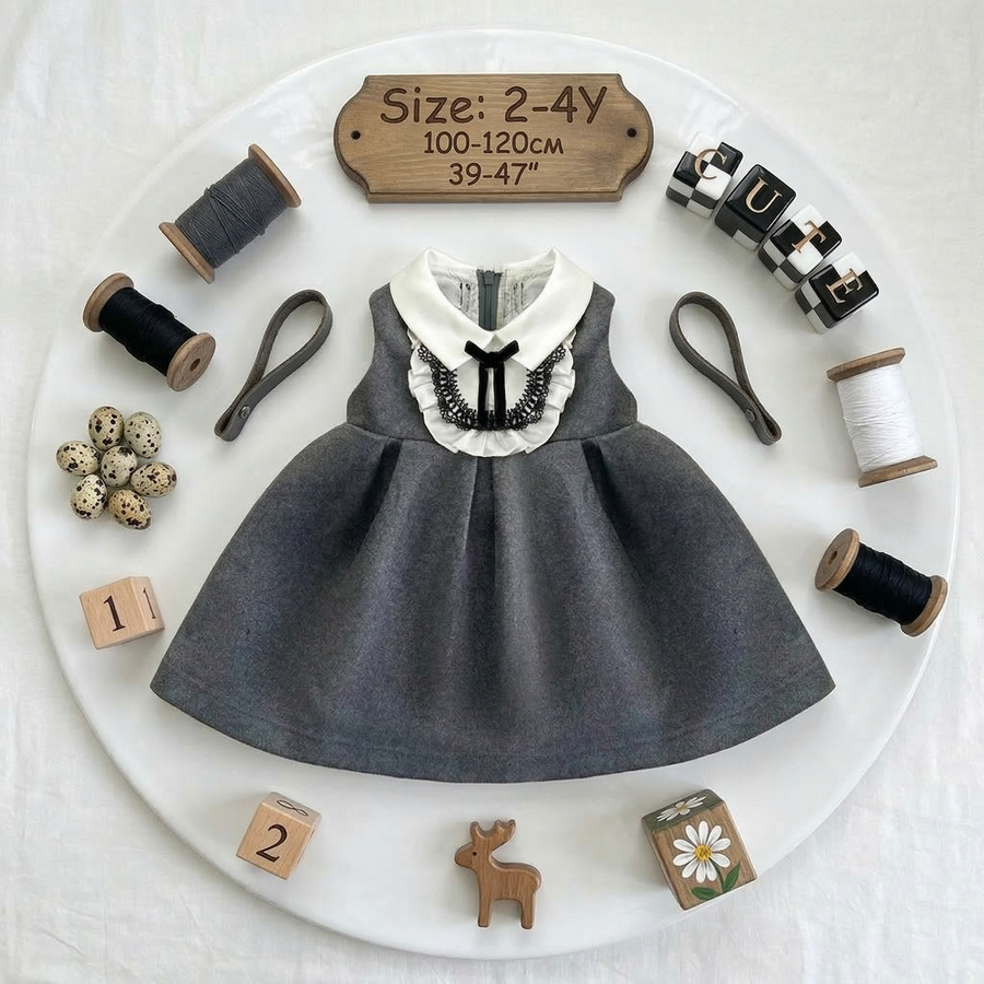 Vintage Flower Girl Dress for Baby Girl – Wool Blend A-Line Sleeveless Dress for Wedding, Autumn & Winter (Ages 2–4)