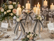 Layered Satin Ribbon Set with Decorative Trim in Silver and Ivory – Refined Styling Detail