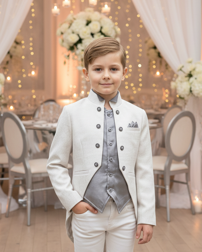Boys Jacquard Satin Tuxedo Blazer (4–14 Years) | Vintage Wedding Page Boy Dinner Jacket