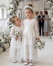 Girls Long White Lace Fairy Dress (2–4 Years) | Vintage Flower Girl & Princess Occasion Gown