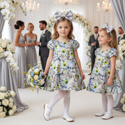 Girls Puff Sleeve Floral A-Line Dress (1–9 Years) | Vintage Princess Party & Occasion Dress